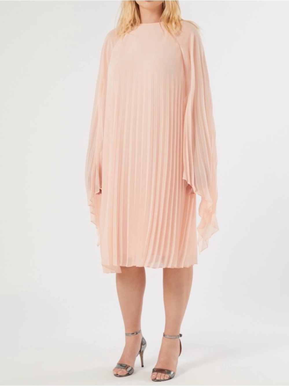 NWT Alex Marie Size 10 Pleated Blush Pink Cape Sleeve Dress
